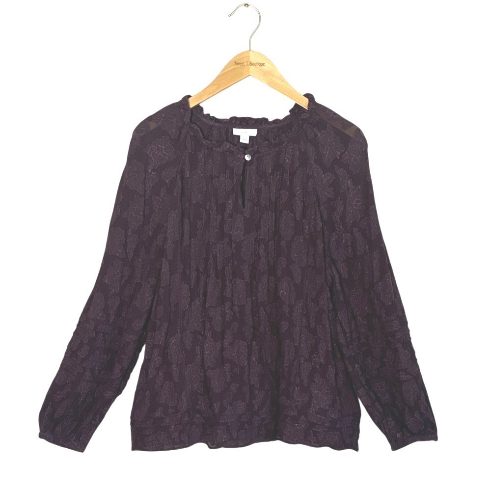 J. JILL Large Maroon Textured Pintucked Pleated Cottagecore Tunic Top Office